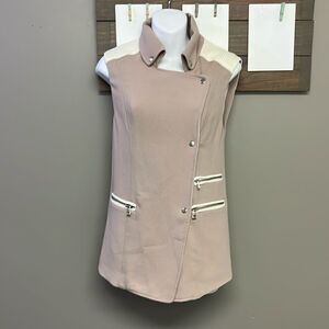 Wilfred Mauve Cream Sleeveless Classic Snap Up Zipper Accents Tunic Vest- XXS